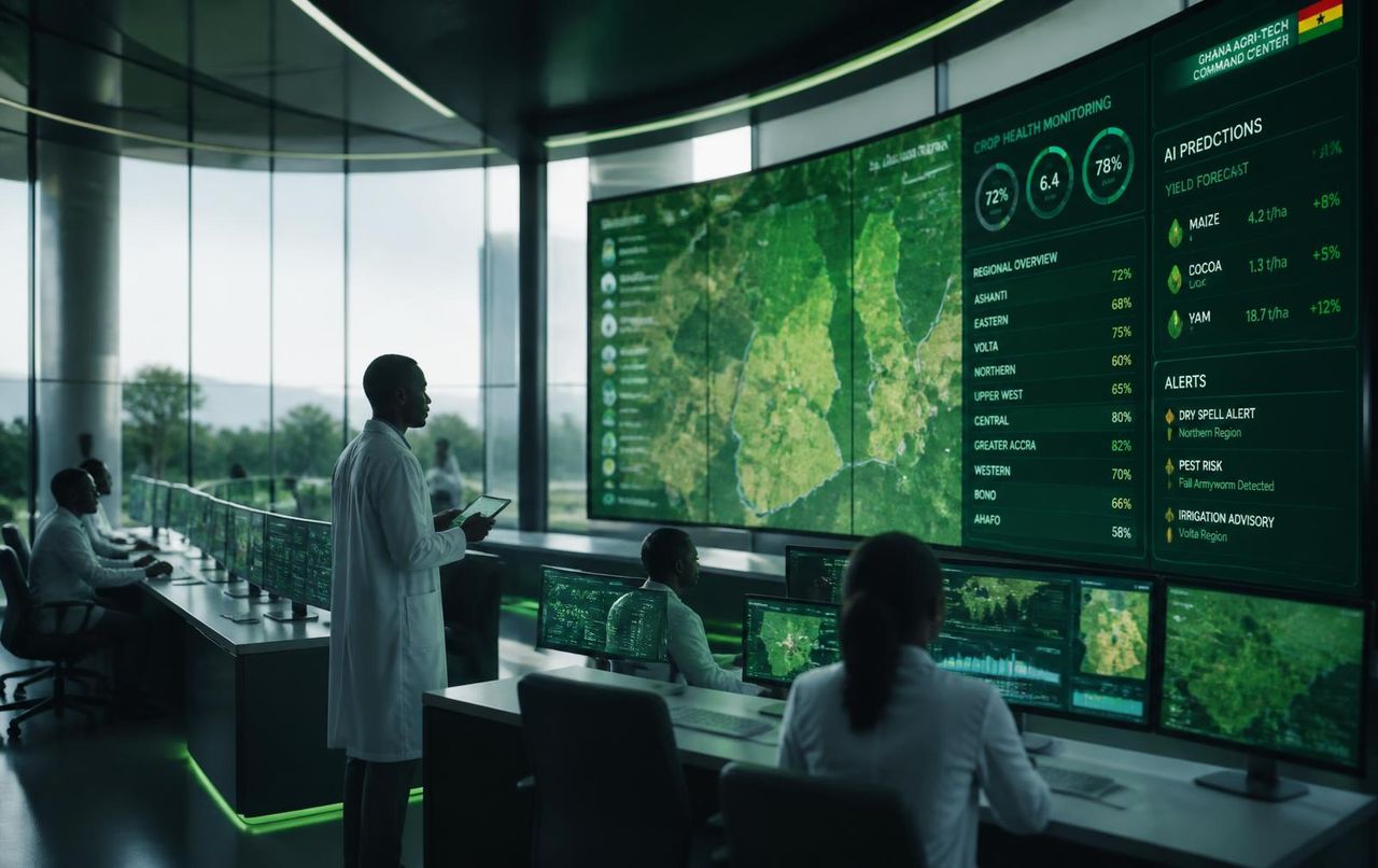 iEDEN-OS mission control room with curved telemetry walls showing campus zones, corridor maps and live process data.